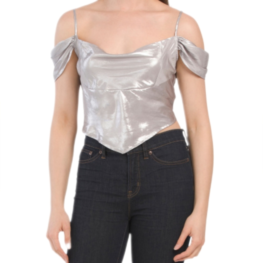 3.2.26 Free People-Cassandra Metallic Blouse in Pewter-Size XSmall
